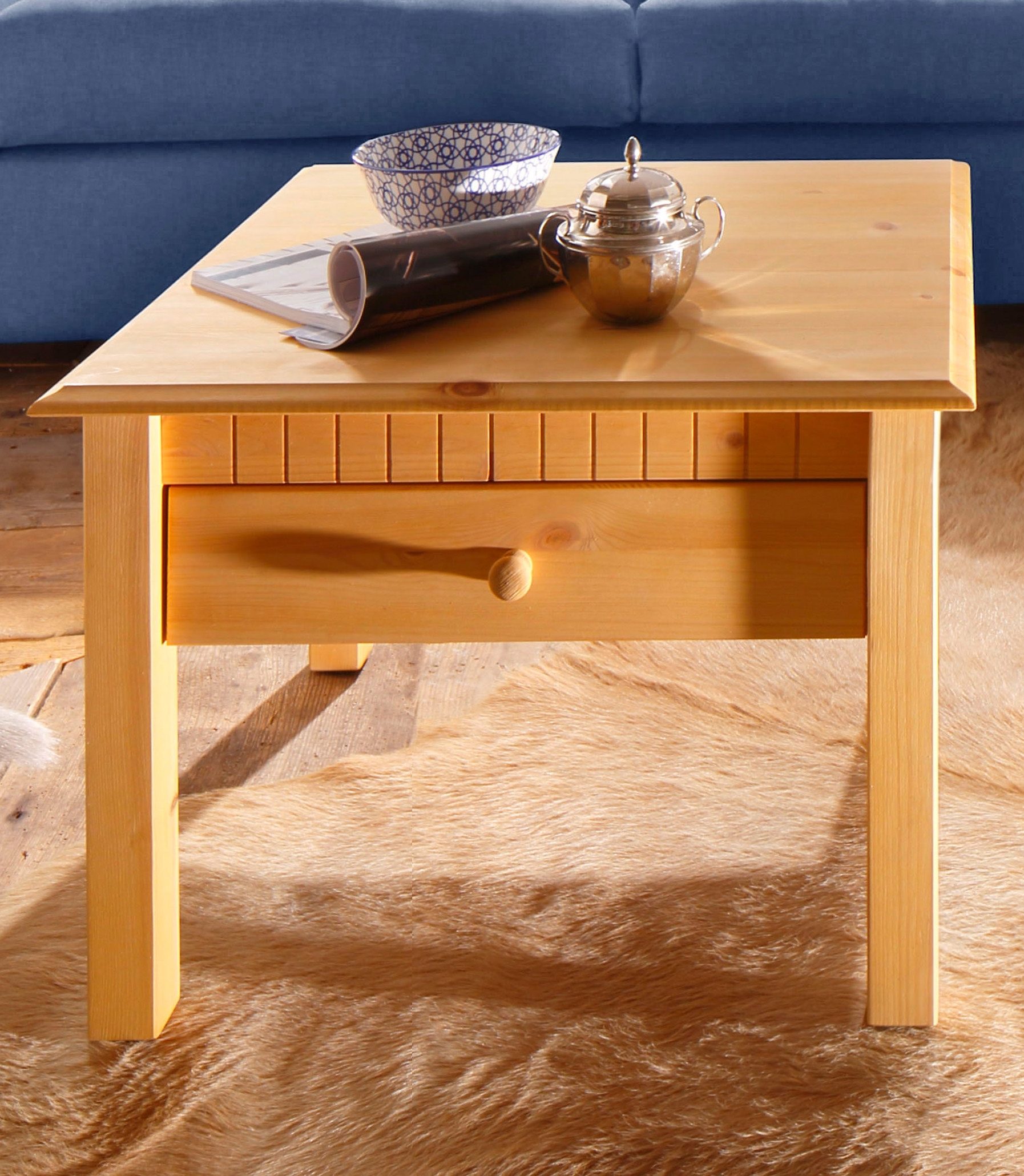 Couchtisch OTTO HOME "Lisa, TOPSELLER", beige (natur gebeizt, gewachst), B:60cm H:42cm T:60cm, Tische, Couchtisch Eckige Couchtische Holz-Couchtische, Home affaire, Breite 60 cm, 1 Schubkasten