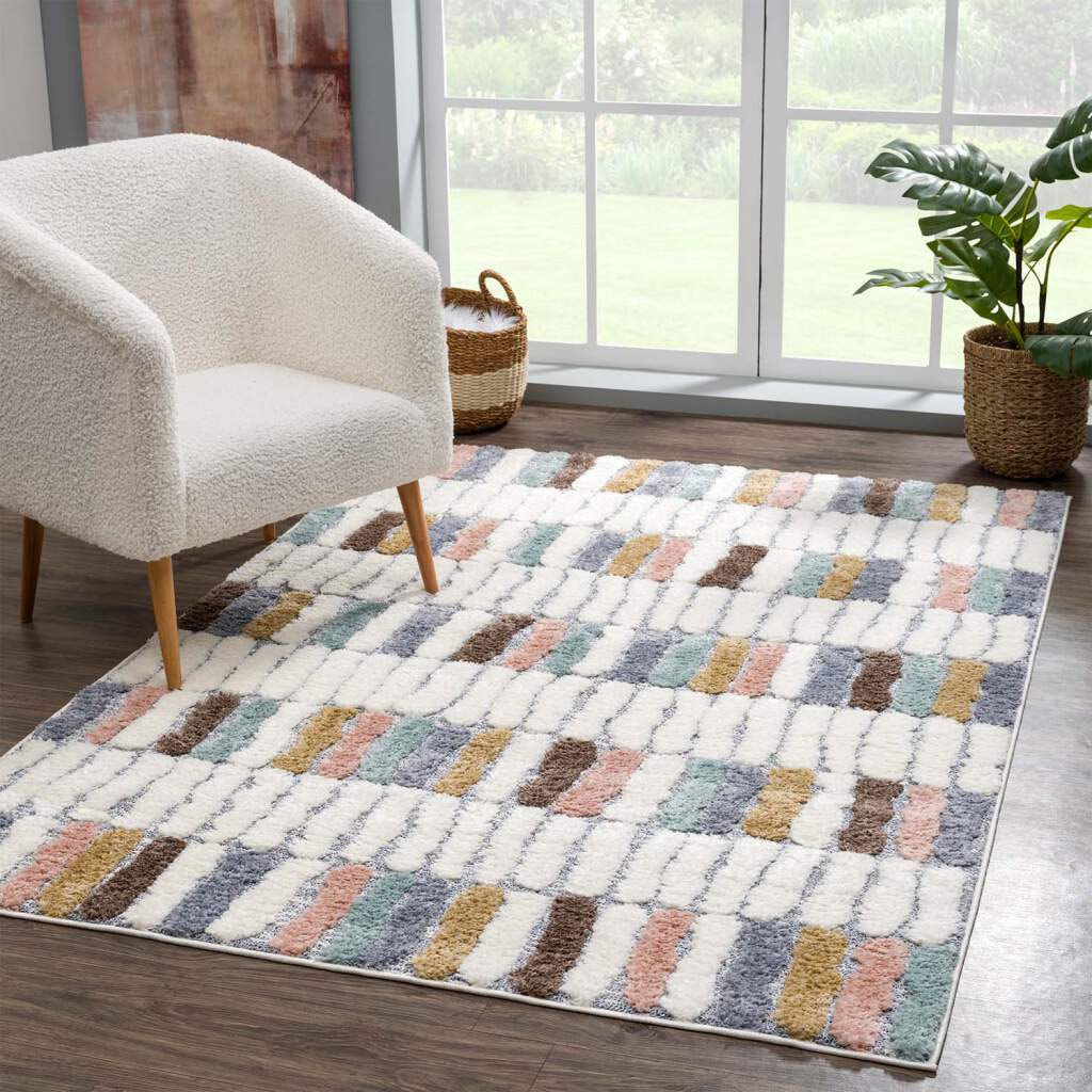 Hochflor-Teppich CARPET CITY "Focus 3032", bunt (mehrfarbig), B:120cm H:20mm L:170cm, Polypropylen, Teppiche, Läufer, Boho, Hochtief-Muster/ 3D-Effekt, für Wohnzimmer, Schlafzimmer Image