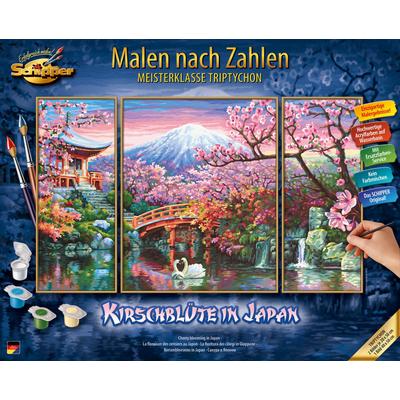 Malen nach Zahlen SCHIPPER "Meisterklasse Triptychon - Kirschblüte in Japan", bunt, Malvorlagen, KinderB:20cm H:50cm, Ma