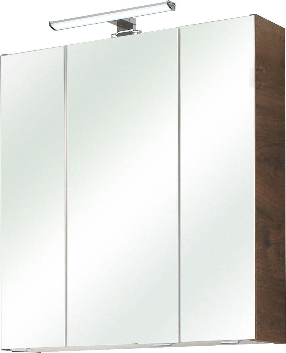 Spiegelschrank SAPHIR "Quickset Badschrank, 3 Spiegeltüren, 6 Einlegeböden, 65 cm breit", braun (eiche ribbeck, eiche ribbeck), B:65 H:70 T:16, Spanplatte, Schränke, Spiegelschrank Spiegelschrank mit Beleuchtung, inkl. LED-Beleuchtung, Türdämpfer,... Image