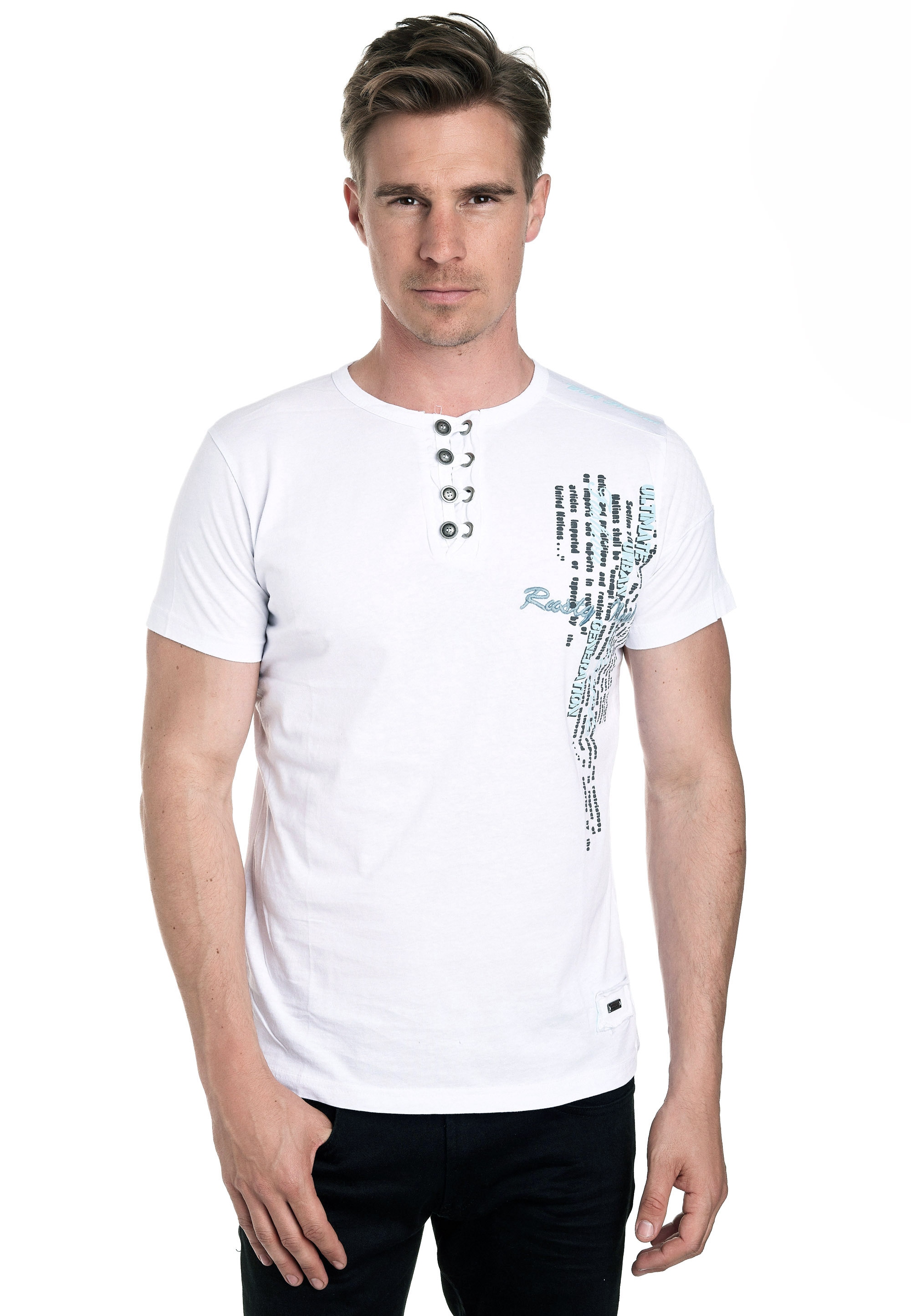 T-Shirt RUSTY NEAL, Herren, Gr. XXL, weiß, 100% Baumwolle, mehrfarbig, normal, Rundhals, Shirts, mit schicker Knopfleiste Image