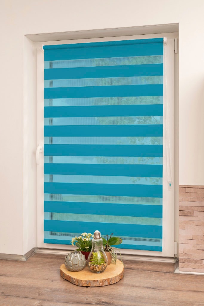 Doppelrollo K-HOME "Maringa Klemmfix" Gr. 27, blau (petrol), B:40cm H:200cm, Polyester, Rollos, in verschiedenen Größen und 11 Farben erhältlich