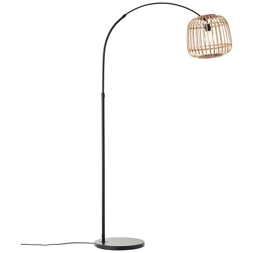 BRILLIANT Bogenlampe "Nikka", schwarz (schwarz, natur), 1, H: 171cm, 1 Stk., Leuchten, mit Rattan-Schirm, 171 cm Höhe, E27, Metall/Rattan, schwarz/natur, Bogenlampe
