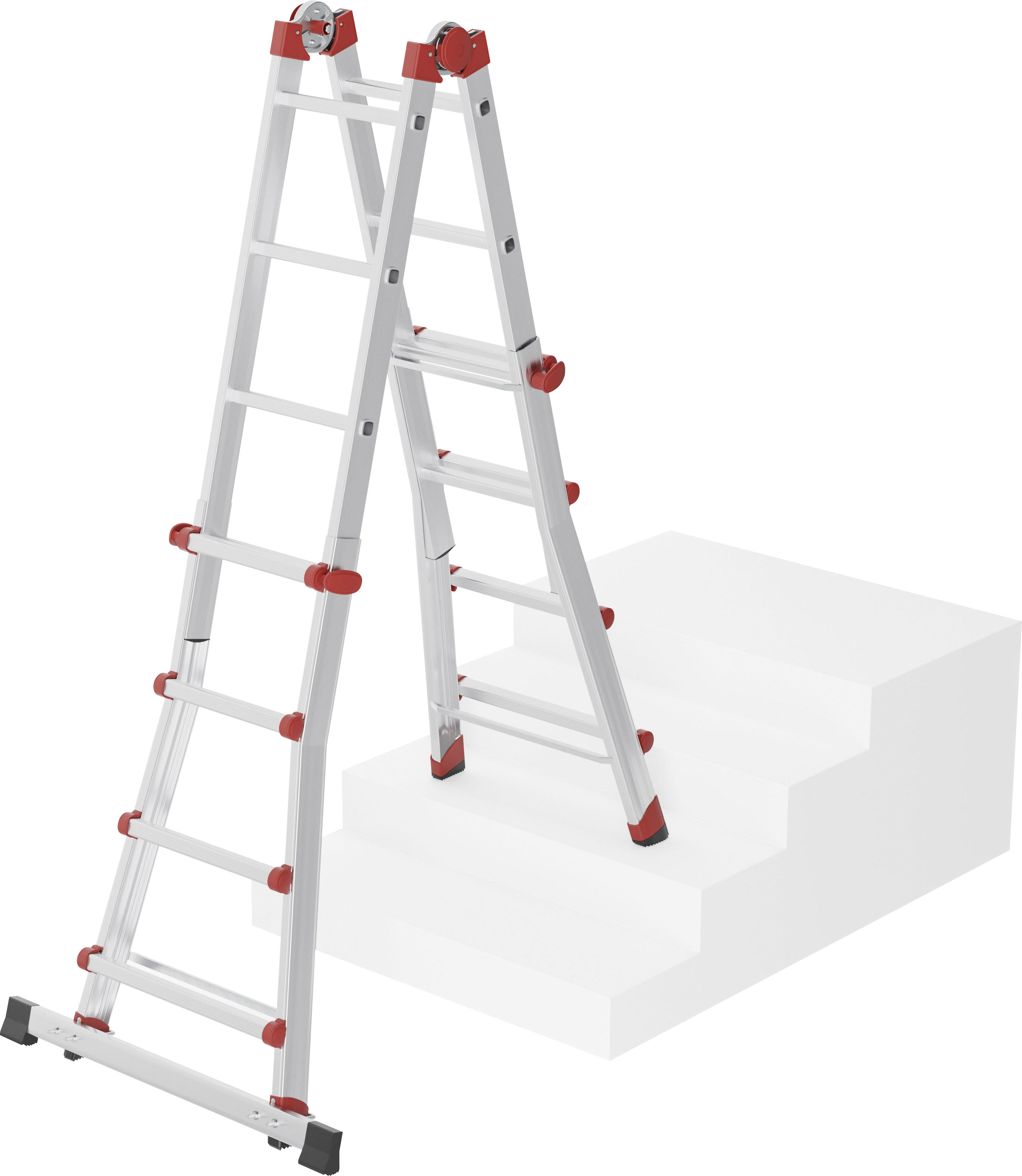 Vielzweckleiter HAILO "M80", rot (aluminiumfarben, rot), B:57cm H:115cm L:24cm, Aluminium, Kunststoff, Leitern, Aluminium, 4x4 Sprossen