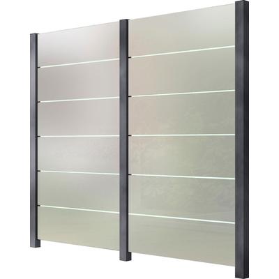 Zaun STAKET PRO, grau, Pfosten: 3 St., Aluminium, Glas, Zaunelemente, Glaszaun, Gesamtlänge: 2,29 m, 3 Pfosten