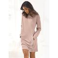 Sweatkleid BENCH. LOUNGEWEAR, Damen, Gr. 44/46, N-Gr, beige (beige, weiß), Interlock, Jersey, Obermaterial: 60% Baumwolle, 40% Polyester, unifarben, Basic, bequem ca. Mitte Oberschenkel, Rundhals, Langarm Rippbündchen, Kleider, mit seitlichem Logoprint