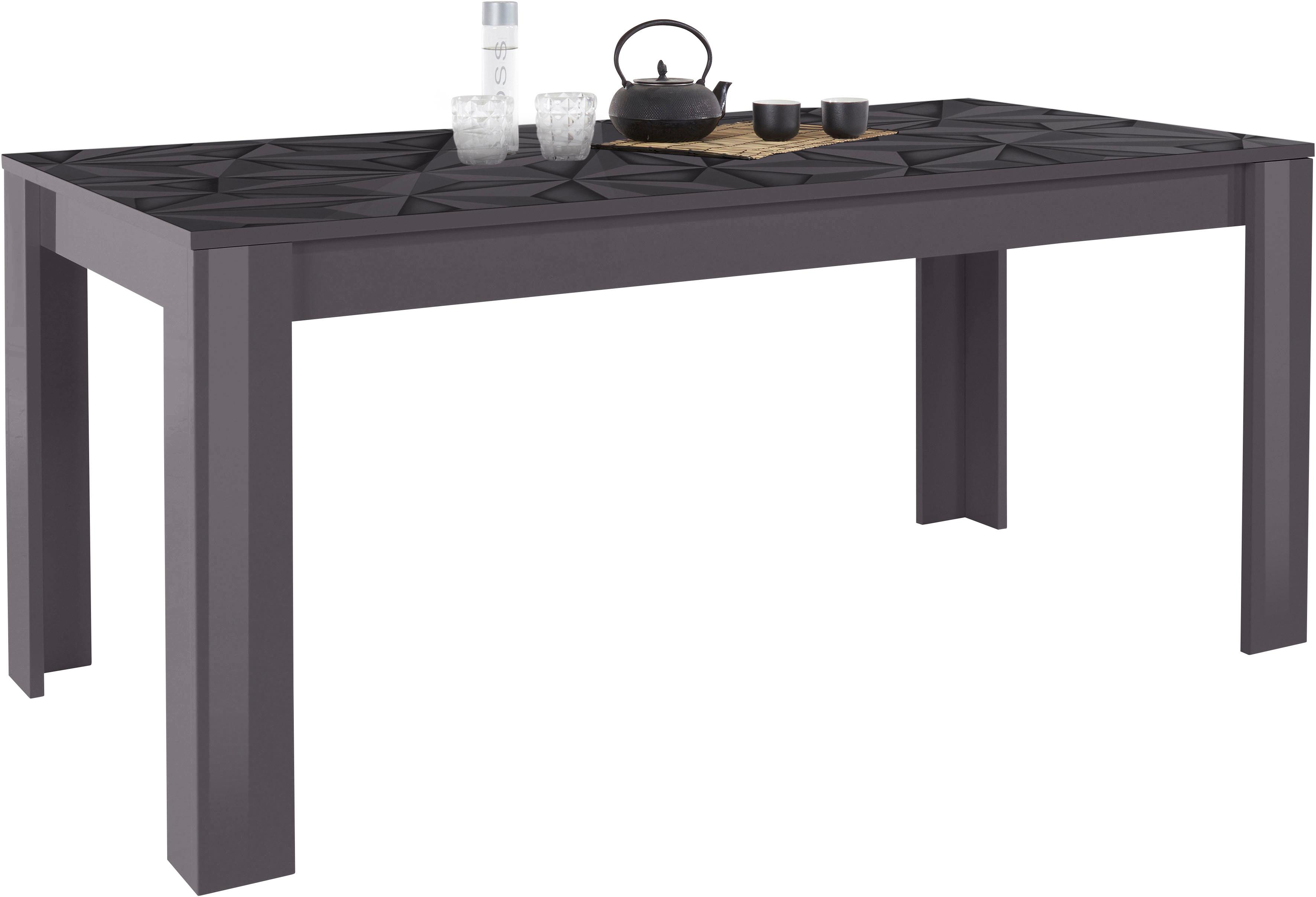 Esstisch INOSIGN "Prisma 180x90 cm, Esszimmertisch, ausziehbar, erweiterbar auf 228 cm", grau (anthrazit hochglanz lack, anthrazit mit siebdruck hochglanz lack), B:180cm, Tische, Rechteckiger Esstisch Esstisch Holz-Esstische, rechteckig,Tischplatte...
