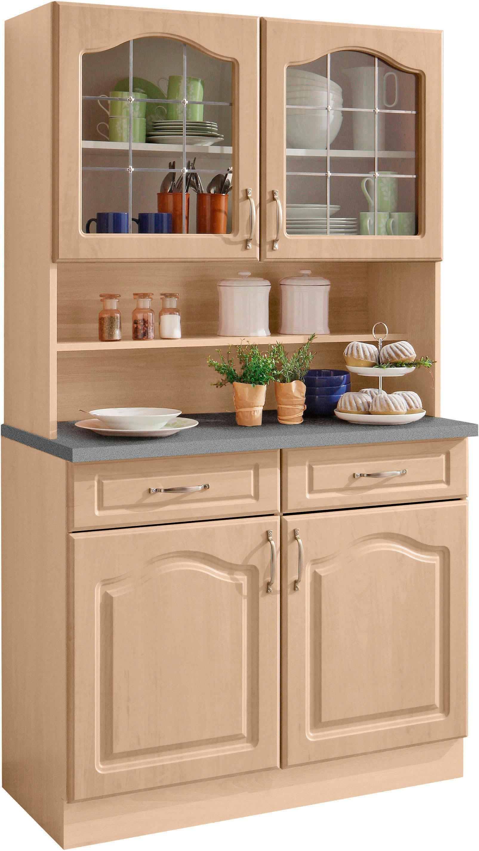 Küchenbuffet WIHO KÜCHEN "Linz", beige (front: landhaus buche, korpus: buche deko, arbeitsplatte: granit grau), B:100cm H:180cm T:50cm, Schränke, 100 cm breit, in Landhaus-Optik