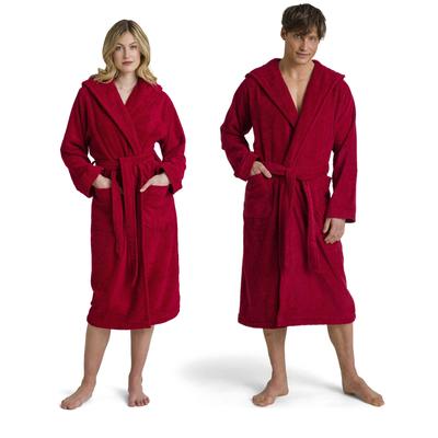 Unisex-Bademantel MÖVE "Superwuschel Kapuze, ideal für Sauna & Spa, Hotelbademantel" Gr. L, rot (ruby), L:120cm in Gr. L, Walkfrottier, Hausmäntel, in Uni Image