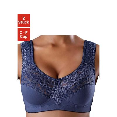 Entlastungs-BH PETITE FLEUR, Damen, Gr. 80, Cup D, blau (blau, weiß), Spitze, Obermaterial: 55% Baumwolle, 40% Polyamid,