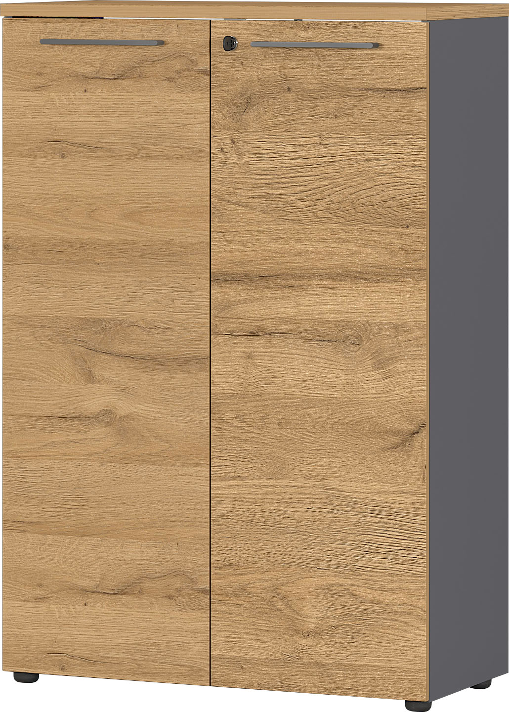 Aktenschrank GERMANIA "GW-Agenda", grau (graphit, grandson, eiche, nachbildung), B:80cm H:120cm T:40cm, Spanplatte, Schränke, opt. mit Schublade, Maße 80x120 cm, Made in Germany Image