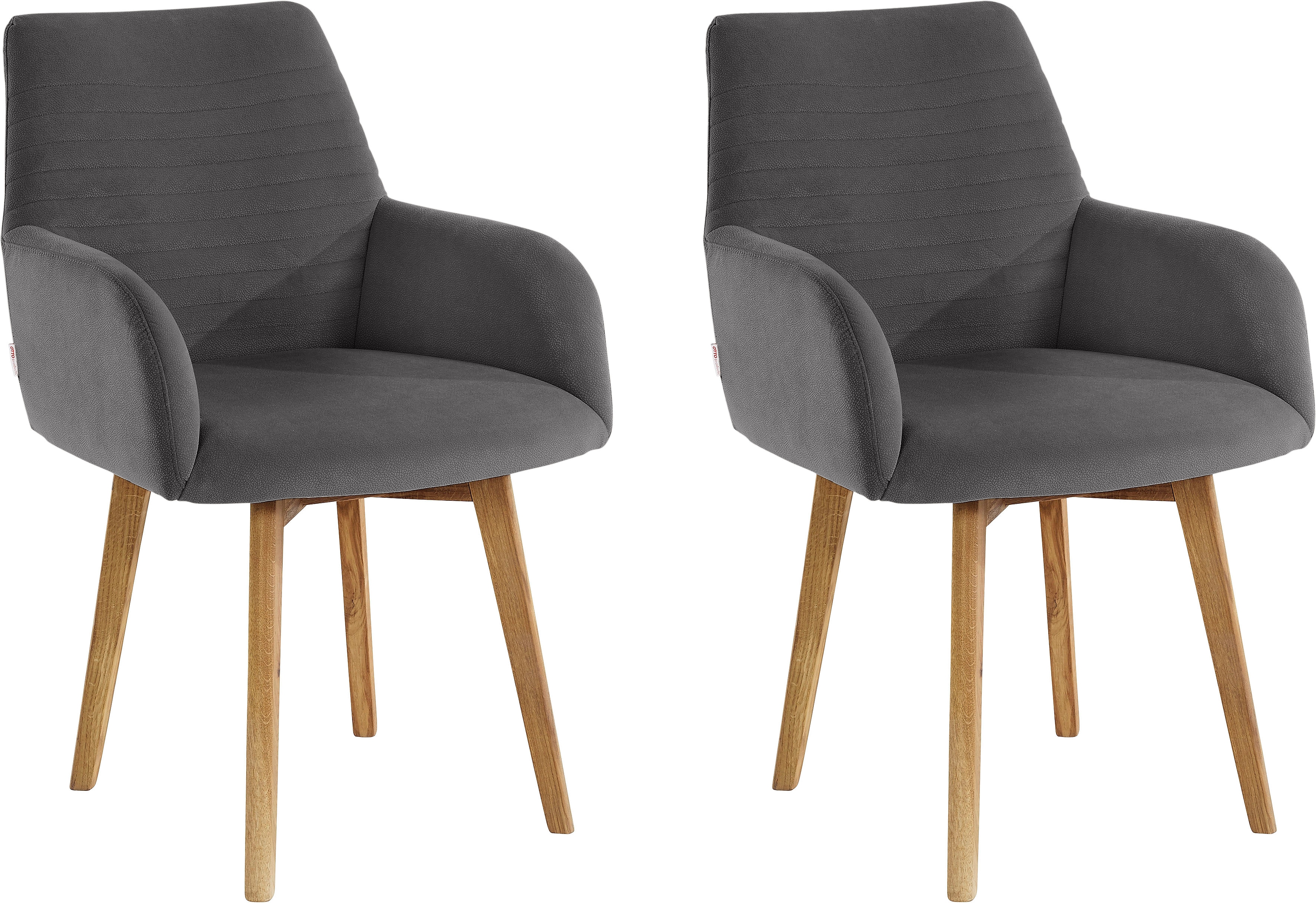 Armlehnstuhl OTTO PRODUCTS "Alessja", grau (dunkelgrau, eiche massivholz), B:59cm H:88cm T:66cm, Holzwerkstoff, Massivholz, Polyester, Stühle, Armlehnstuhl, Bezug aus Microfaser, Gestell aus Eiche Massivholz