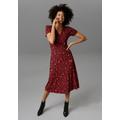 Jerseykleid ANISTON CASUAL, Damen, Gr. 44, N-Gr, rot (schwarz, rot), Single Jersey, Obermaterial: 95% Viskose, 5% Elasthan, bedruckt, geblümt, modisch, figurbetont kniebedeckend, V-Ausschnitt, Kurzarm, Kleider, in Wickeloptik