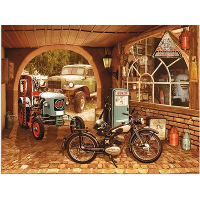 Wandbild ARTLAND "Werkstatt mit Traktor und Motorrad", braun (farbe bild(er): braun), B:40cm H:30cm, Bilder, als Alubild, Outdoorbild, Leinwandbild, Wandaufkleber, versch. Größen Image