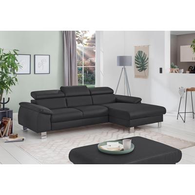 Ecksofa COTTA "Komaris L-Form mit Kopfteilverstellung", schwarz, B:244cm H:72cm T:166cm, Microfaser PRIMABELLE (100% Polyester), Kunstleder SOFTLUX(100%Polyurethan), Feinstruktur (100% Polyester), Kunstleder SOFTLUX/Struktur (100%Polyurethan,... Image