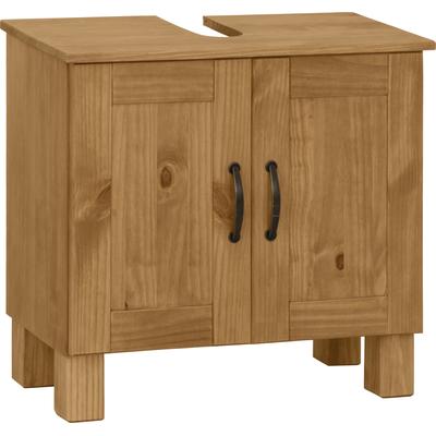 Waschbeckenunterschrank HOME AFFAIRE "Rodby", beige (natur gebeizt, gewachst), B:60cm H:55cm T:30cm, Massivholz, Schränke, FSC-zertifiziertes Massivholz, Griffe Metall, Breite 60cm, Höhe 55cm Image