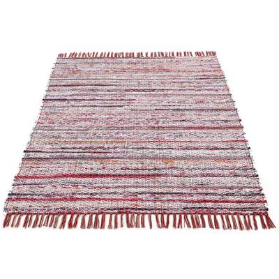 Teppich CARPETFINE "Kelim Chindi, Wendeteppich", rot, B:160cm H:6mm L:230cm, Baumwolle, Polyester, Teppiche, Fransenteppich, handgewebt, Fleckerlteppich mit Fransen, auch vielen in Läufergrößen Image