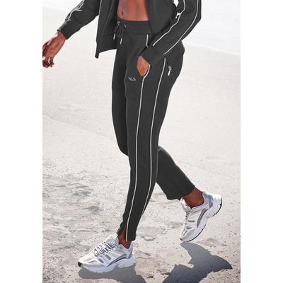 Sweathose H.I.S, Damen, Gr. 48/50, N-Gr, blau (marine), Interlock, Obermaterial: 60% Baumwolle, 40% Polyester, unifarben, Basic, bequem lang, Hosen, mit Reißverschluss am Beinsaum, Loungeanzug Image