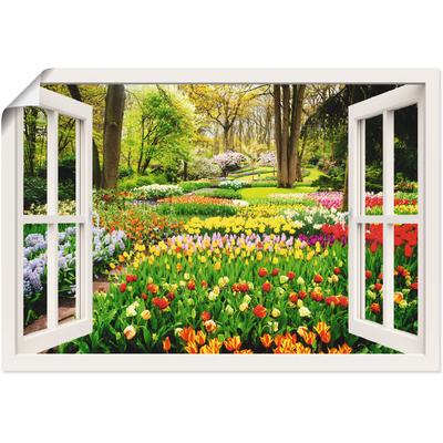 Wandbild ARTLAND "Fensterblick Tulpen Garten Frühling", bunt (farbe bild(er): bunt), B:70cm H:50cm, Bilder, als Alubild, Outdoorbild, Leinwandbild, Poster, Wandaufkleber Image