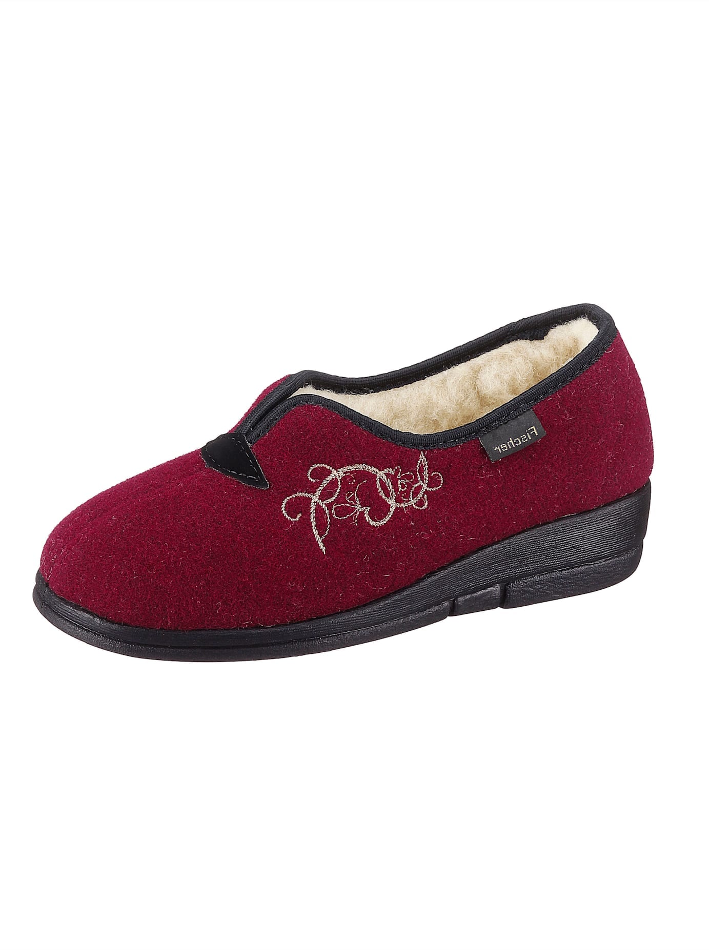 Hausschuh FISCHER, Damen, Gr. 40, rot (bordeaux), Textil, Schuhe