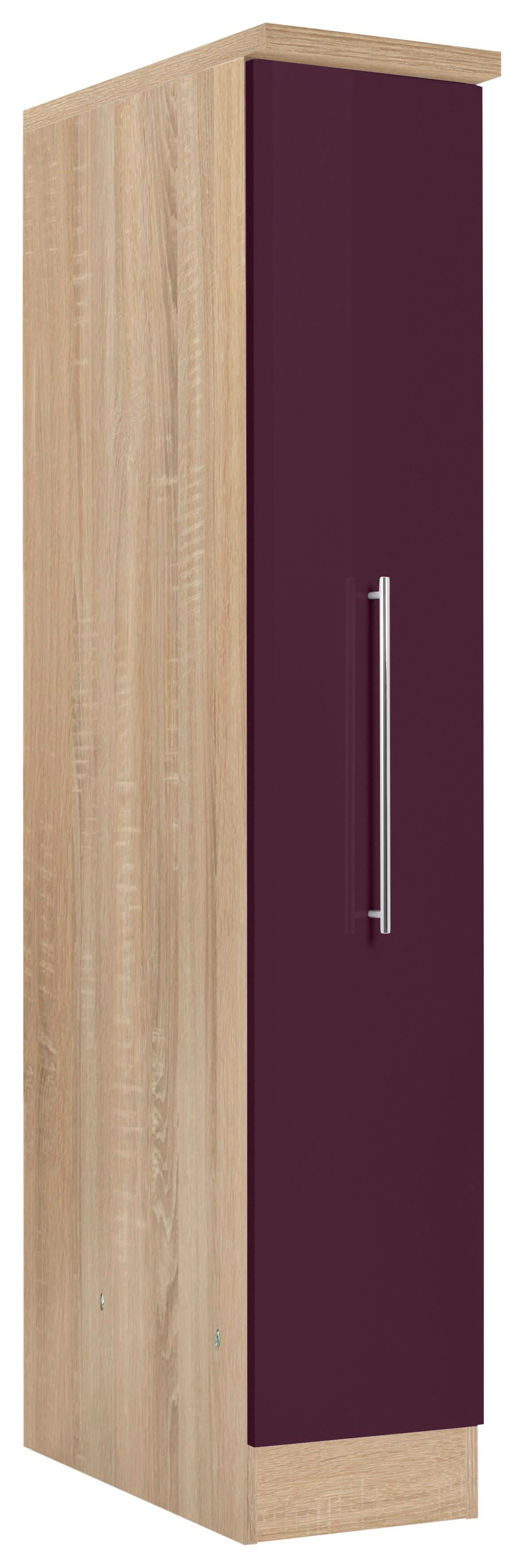 Apothekerschrank KOCHSTATION "KS-Samos", lila (aubergine hochglanz, eiche sonoma), B:30cm H:165cm T:60cm, Schränke, Apothekerschrank, mit 3 Ablagen