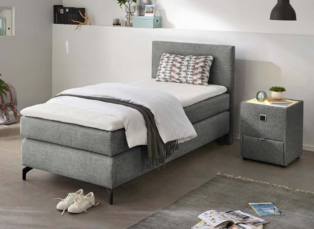 Boxspringbett INOSIGN ""Alinas" OTTOs Choice Topseller, inkl. Topper", grau (dunkelgrau 369, 19), B:94cm L:211cm, Bezug Bett: Feinstruktur (100% Polyester);Topper und Matratzenspiegel: 100% Polyester, Komplettbetten, erhältlich in unterschiedlichen...