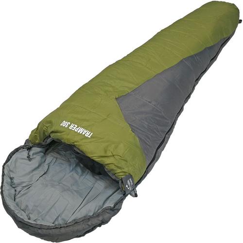 Mumienschlafsack EXPLORER ""Tramper 300 Camping Schlafsack 230x80x55cm Outdoor -16C"" Schlafsäcke Gr. B/L: 80cm x 230cm, mit Reißverschluss, grün (grün, grau)