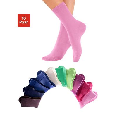 Freizeitsocken H.I.S, Damen, Gr. 43-46, bunt (1x rosa, 1x pink, 1x altrosa, 3x blau, 1x braun, 2x grün, 1x ecru), Obermaterial: 76% Baumwolle, 23% Polyamid, 1% Elasthan, unifarben, elastisch, Socken, mit weichen Rippbündchen Image