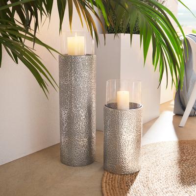 Windlicht HOME AFFAIRE, silber (silberfarben), H:81cm Ø:22cm, Metall, Kerzenhalter, Geschenkartikel, Bodenwindlicht, aus Metall, mit Glaseinsatz, ideal für Stumpenkerzen Image
