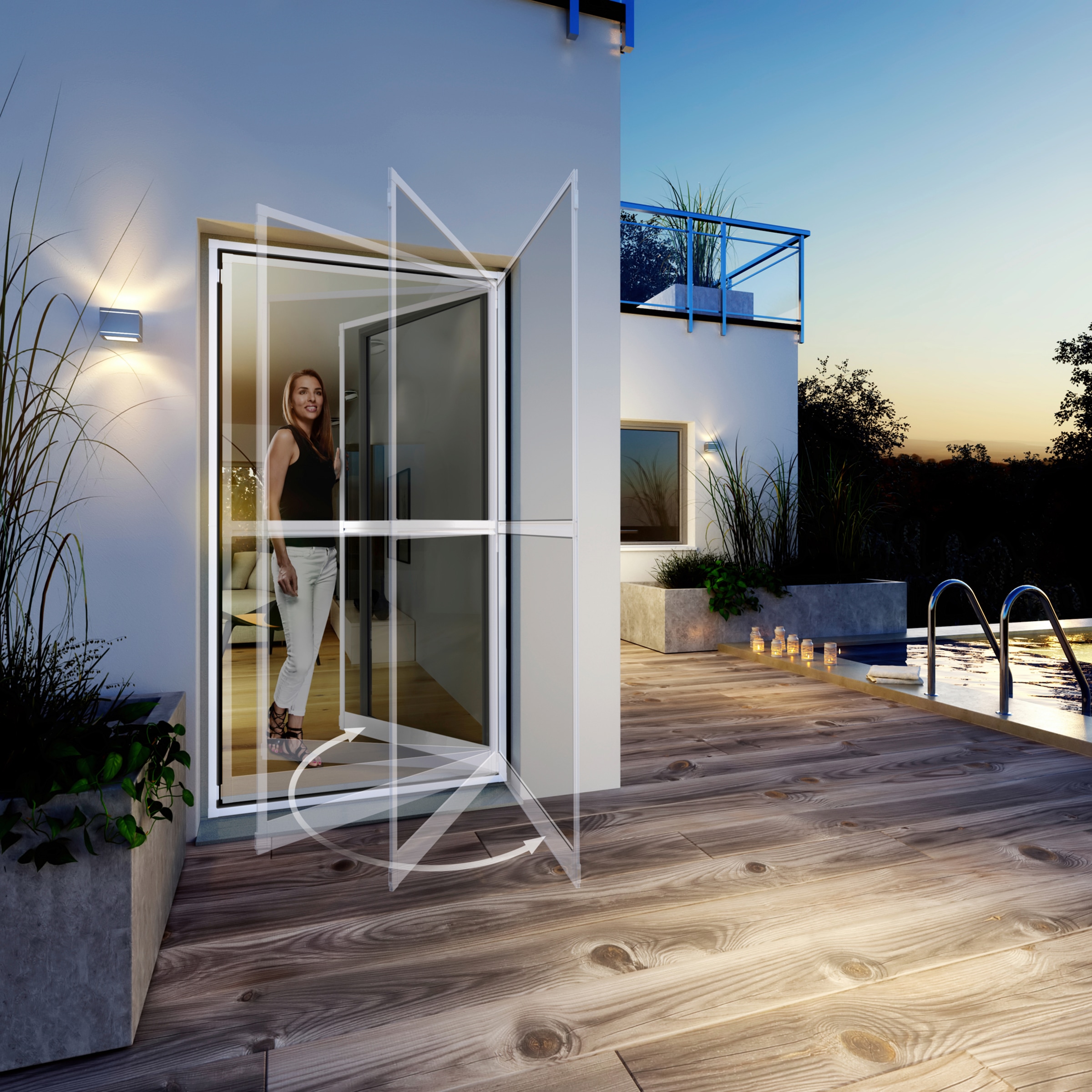 Insektenschutz-Tür WINDHAGER "Pendeltür", grau (rahmen: weiß gewebe: anthrazit), B:100cm H:210cm, Insektenschutzgitter, BxH: 100x210 cm, kürzbar