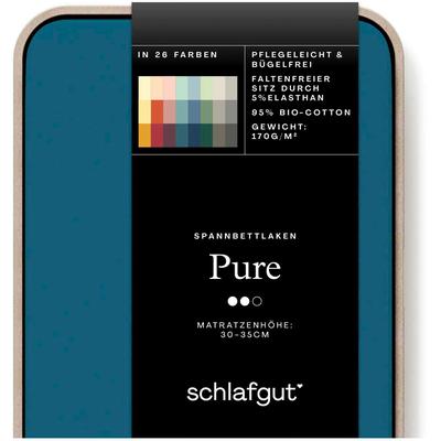 Spannbettlaken SCHLAFGUT "PURE Bio-Baumwolle mit Elasthan, dehnbar blickdicht, straff, Bettlaken", blau (petrol deep), B