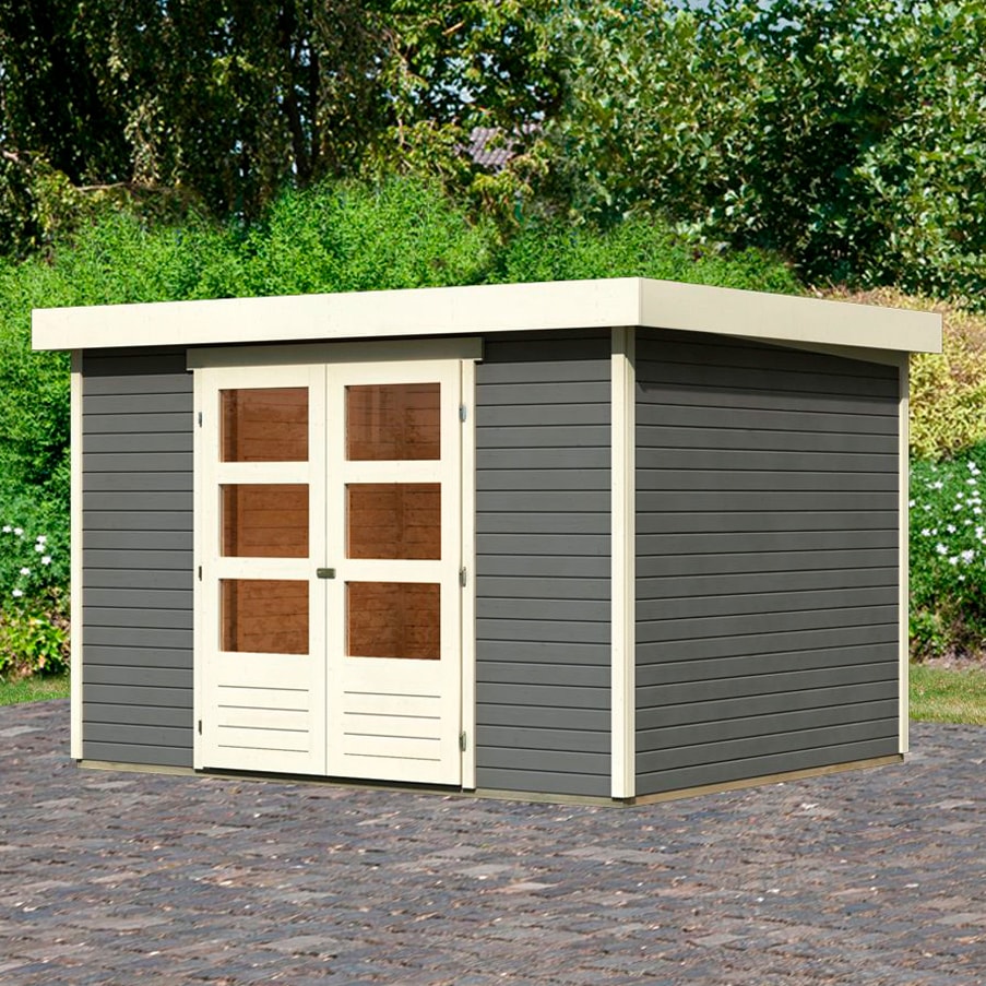 Gartenhaus KARIBU "Arnis 5" anthrazit", grau (terragrau, elfenbeinfarben), ohne Fußboden, ohne Dacheindeckung, Holzwerkstoff, Gartenhäuser, aus hochwertiger nordischer Fichte Image