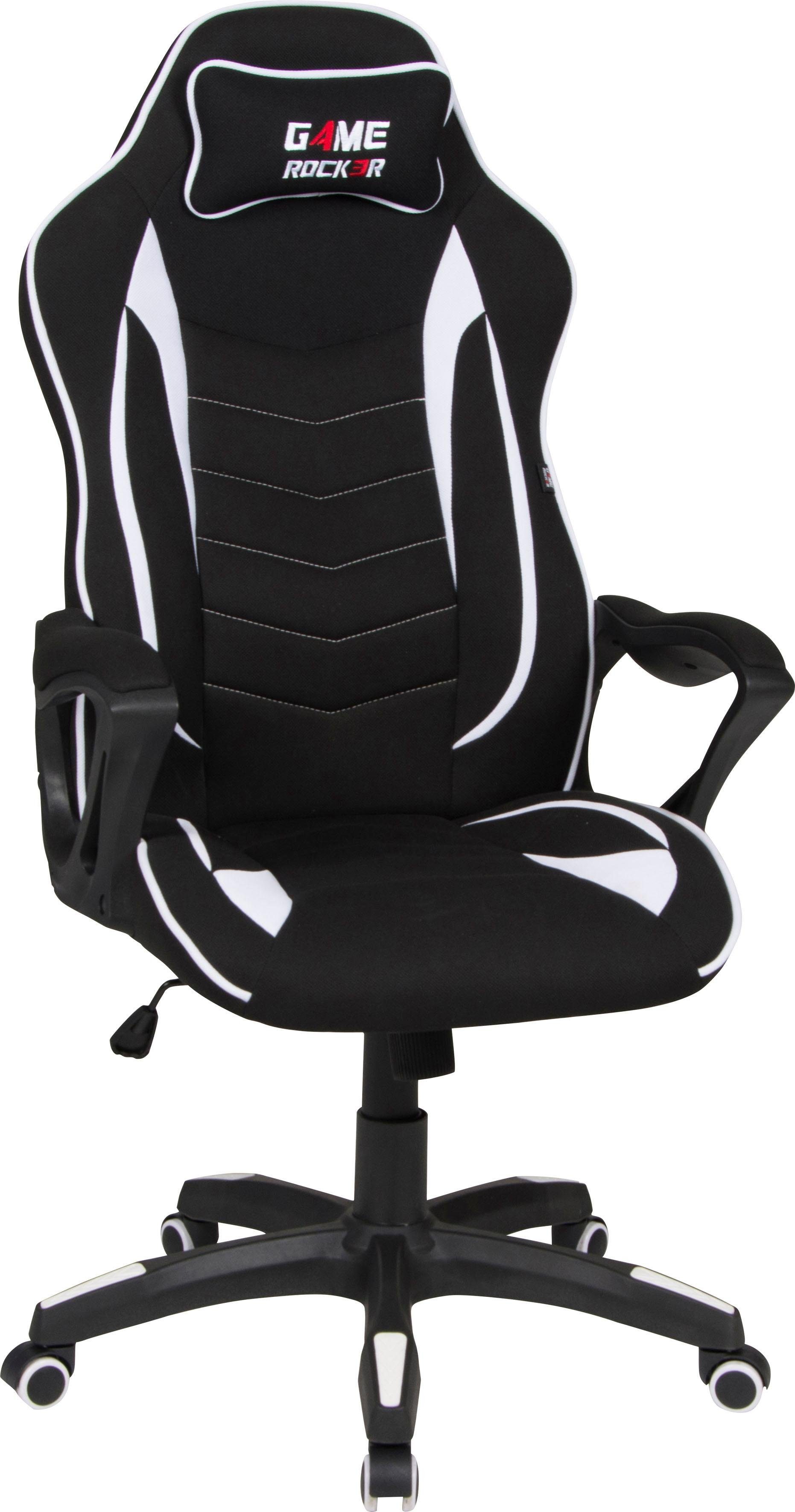 Gaming-Stuhl DUO COLLECTION "Game-Rocker R-10", schwarz (schwarz, weiß, schwarz, weiß), B:67cm H:121cm T:67cm, Stühle, komfortabler Bürostuhl mit Nackenkissen & Drehfunktion Image