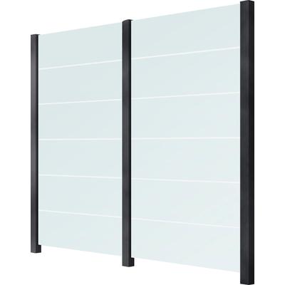 Zaun STAKET PRO, grau (anthrazit), Pfosten: 3 St., Aluminium, Glas, Zaunelemente, Glaszaun, Gesamtlänge: 2,29 m, 3 Pfost