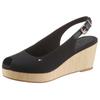 Sandalette TOMMY HILFIGER "ICONIC ELBA SLING BACK WEDGE", Damen, Gr. 41, schwarz, Textil, Leder, klassisch, Schuhe, Sommerschuh, Sandale, Keilabsatz, mit Jutebesatz