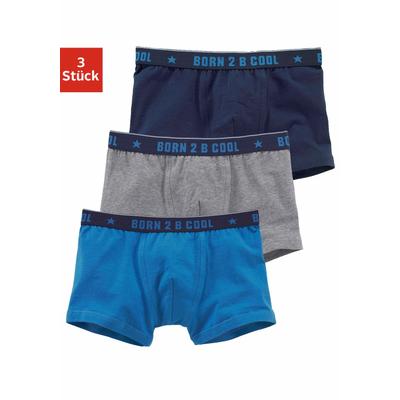 Boxer AUTHENTIC UNDERWEAR "Boxershorts für Jungen", Kinder, Gr. 158/164, blau (grau, meliert, blau, marine), Jersey, Obermaterial: 95% Baumwolle, 5% Elasthan, unifarben, körpernah, Unterhosen, mit "BORN 2 B COOL" Bund Image