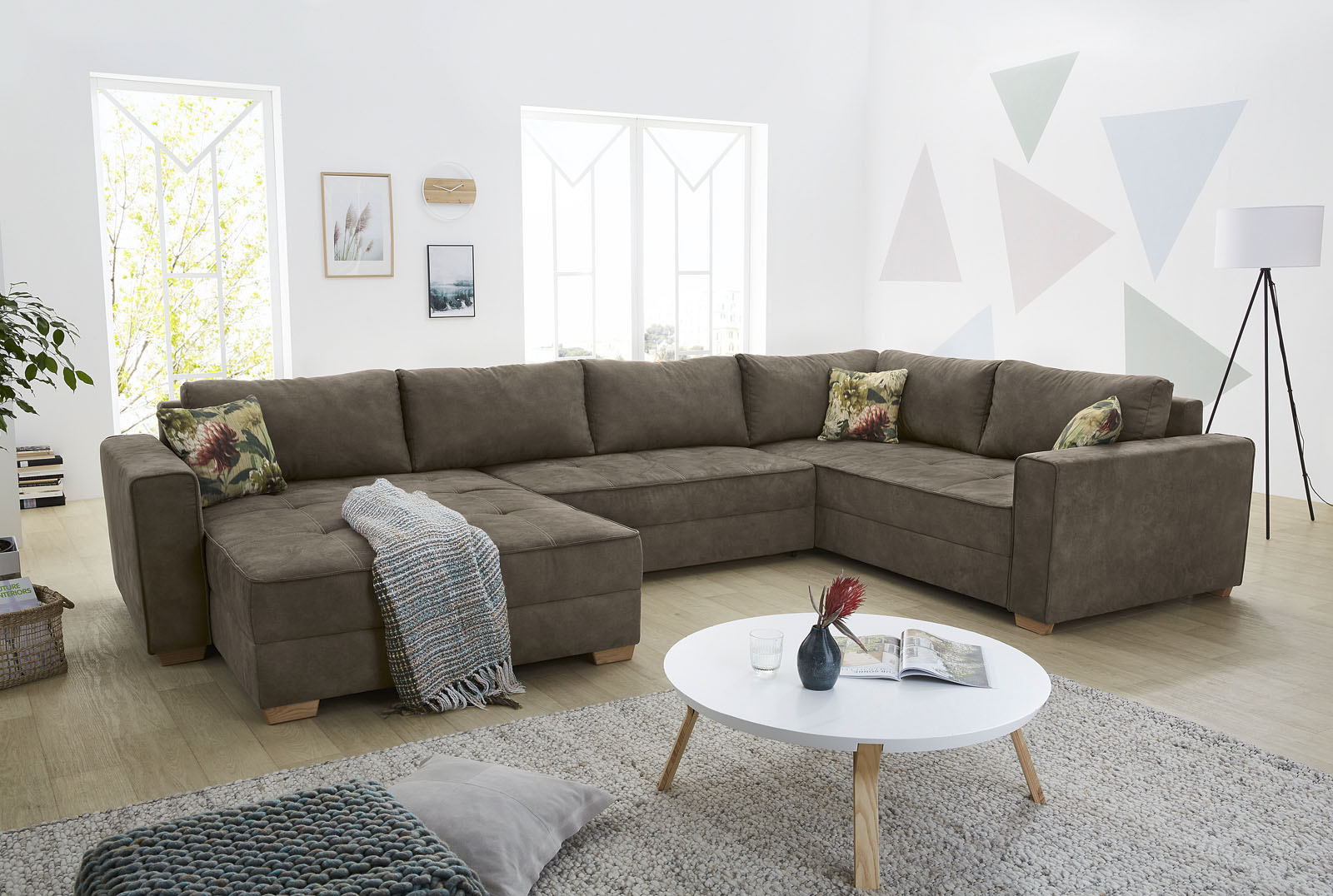 Wohnlandschaft JOCKENHÖFER GRUPPE "Brixen U-Form", braun, B:379cm H:86cm T:94cm, Microfaser (92% Polyester, 8% Nylon);Zierkissen (100% Baumwolle), Sofas, Wohnlandschaft, Bettfunktion, Bettkasten, Ottomane ist links oder rechts montierbar, Topseller