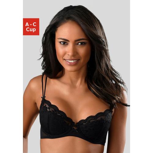 Push-up-BH S.OLIVER Gr. 70, Cup B, schwarz Damen BHs BH Bügel-BH Dirndl-BH Hochzeitsdessous Hochzeitswäsche Push-up-BH Schalen-BH Spitzen-BH Spitzenwäsche Trachtenwäsche mit kleiner Zierschleife und doppelten Spaghettiträgern, Dessous