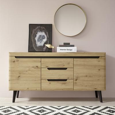 Sideboard INOSIGN "Torge, Anrichte, Kommode, Schubladenschrank", braun (eiche artisan dekor), B:160cm H:83cm T:40cm, FSC-zertifizierter Holzwerkstoff, Sideboards, abgeschrägte Füße, drei Farben, Scandi Design, 160 cm breit Image