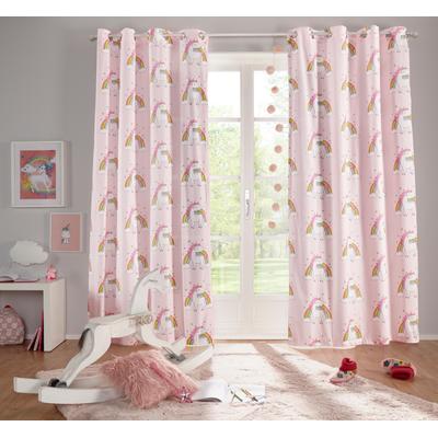 Gardine LÜTTENHÜTT "EINHORN" Gr. 3, pink, B:135cm H:225cm, Polyester, Baumwolle, Gardinen, Kindergardine, Einhorn, Regenbogen, einseitig bedruckt Image