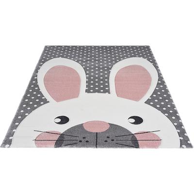 Kinderteppich MERINOS "Pastel Kids" Gr. 4, grau, B:160cm H:13mm L:230cm, Kunstfaser, Teppiche, Hasen Motiv, handgearbeiteter Konturenschnitt, Kinderzimmer Image