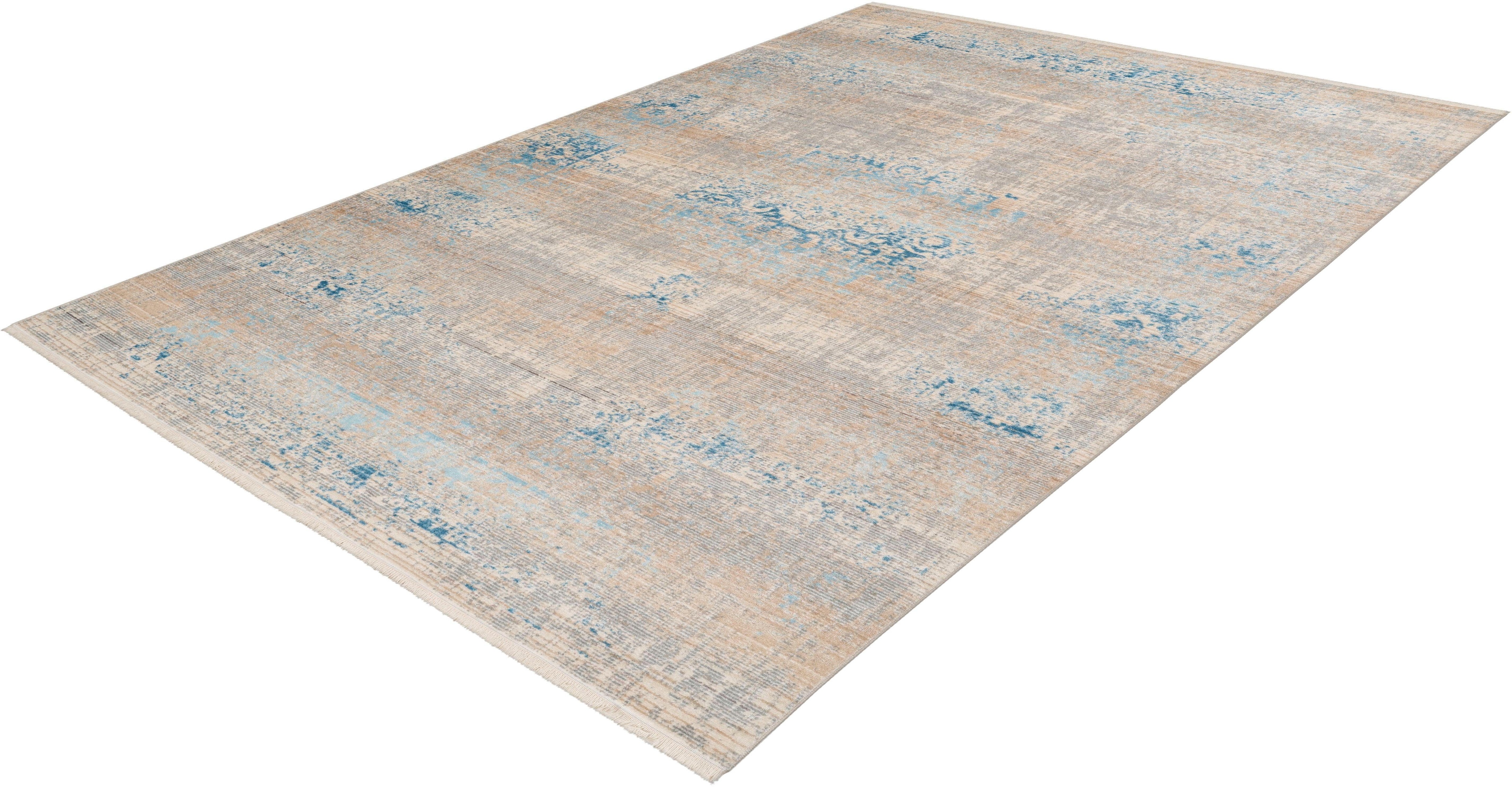 Teppich CALO-DELUXE "Rossa 500" Gr. 4, blau (grau, türkis), B:160cm H:5mm L:230cm, Kunstfaser, Teppiche, Teppich, Vintage Optik, Wohnzimmer