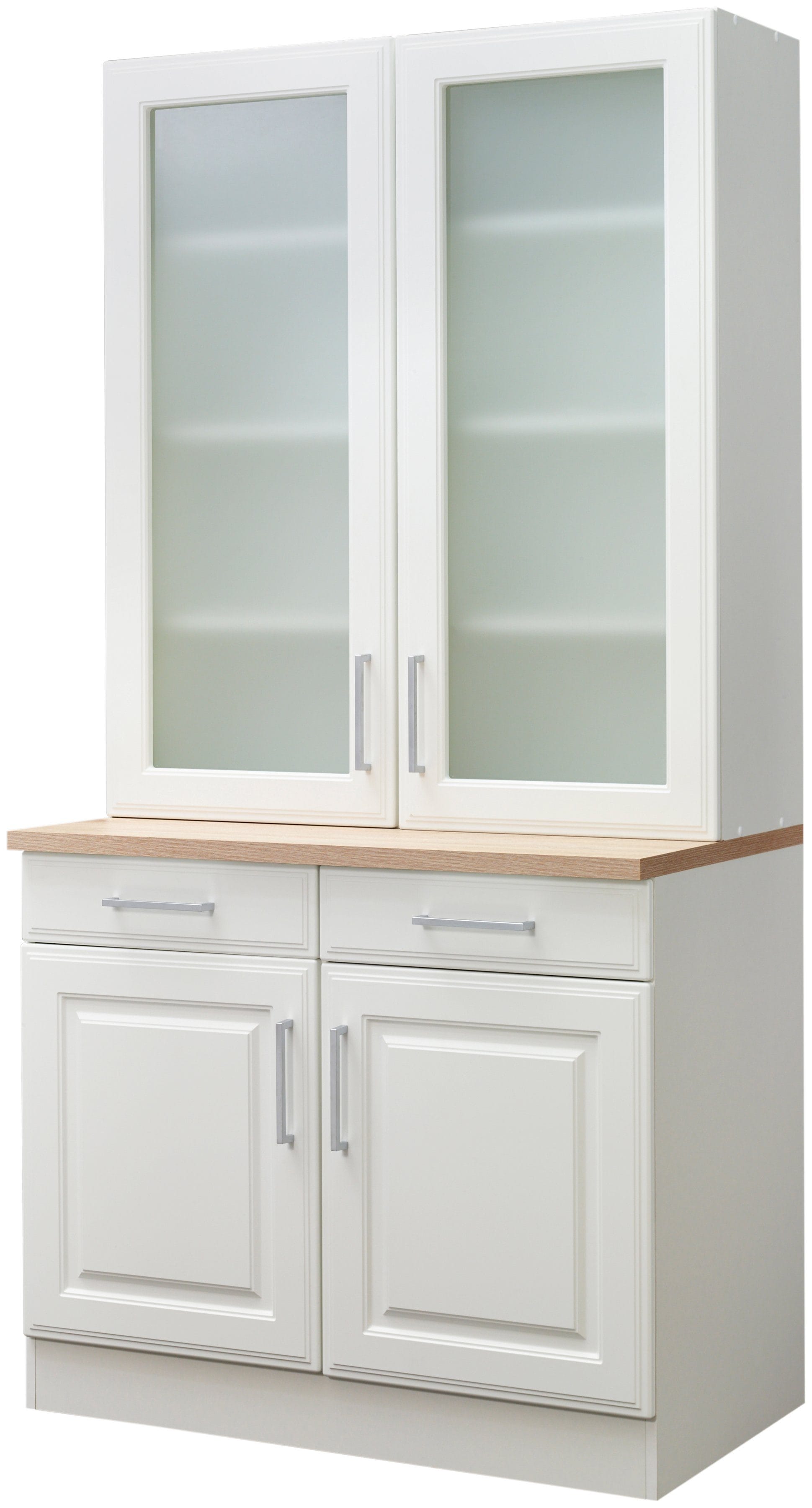 Küchenbuffet KOCHSTATION "KS-Stockholm", weiß (weiß, weiß), B:100cm H:200cm T:60cm, Holzwerkstoff, MDF, Schränke, hochwertige MDF-Fronten, 2 Glasrahmentüren, 200 cm hoch, viel Stauraum