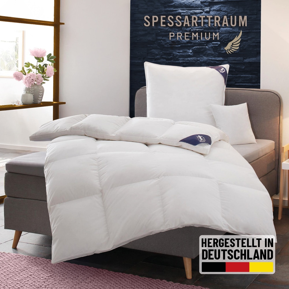 Gänsedaunenbettdecke SPESSARTTRAUM "Premium****, hergestellt in Deutschland, Bettdecken für Sommer, Winter", weiß, B:240cm L:220cm, Bezug: 100% Baumwolle. Füllung: 100% Gänsedaunen, Bettdecken, 4 Wärmeklassen & 5 Größen, Bestseller Image