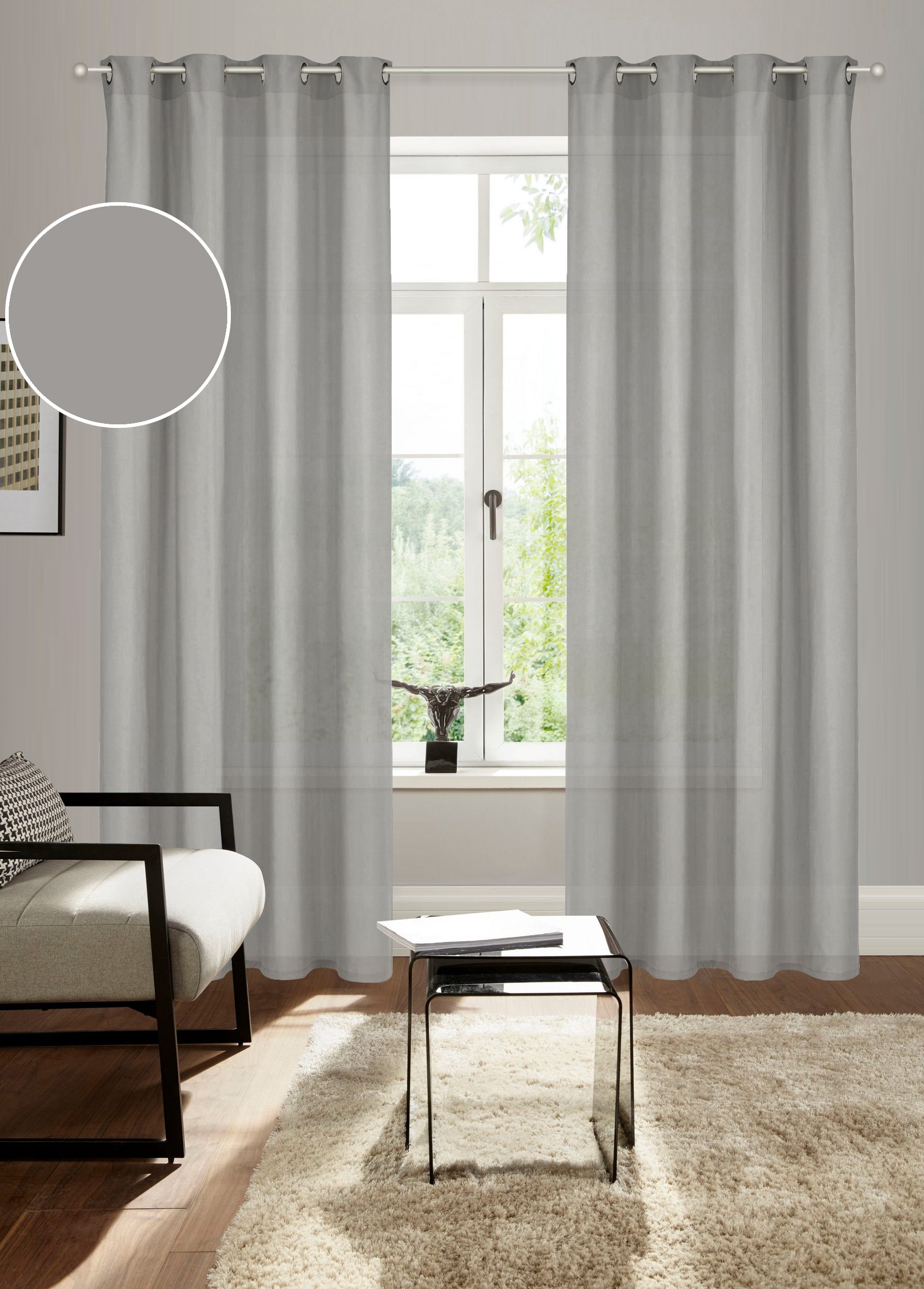 Vorhang BRUNO BANANI "Lagan" Gr. 3, grau, B:140cm H:225cm, Polyester, Polyester, Gardinen, 2-er Set, gewebt, Microfaser, versch. Größen, einfarbig, Bestseller