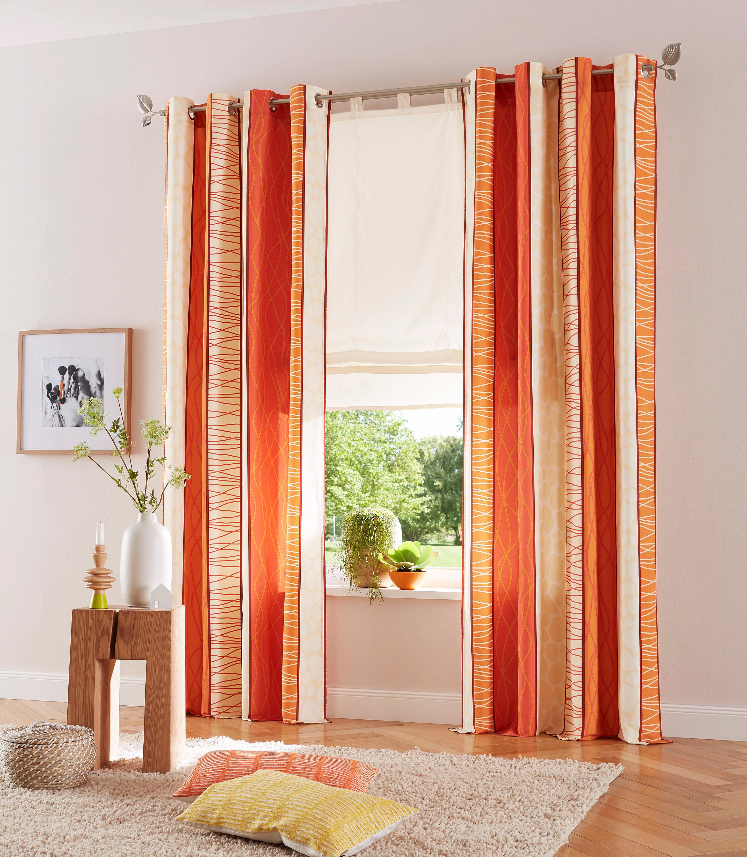 Vorhang MY HOME "Gosen" Gr. 1, orange (terra), B:140cm H:145cm, Microfaser, Polyester, Gardinen, Gardine, 2-er Set, Fertiggardine, Längsstreifen