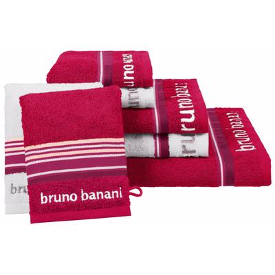 Handtuch Set BRUNO BANANI "Maja, 1 Duschtuch, 2 Handtücher, 2 Gästehandtücher, 2 Waschhandschuhe", pink (magenta, weiß), 7 tlg., Walkfrottee, Walkfrottee, Obermaterial: 100% Baumwolle, Handtuch-Sets, mit Bordüre und Markenlogo, 7 teiliges Handtücher... Image
