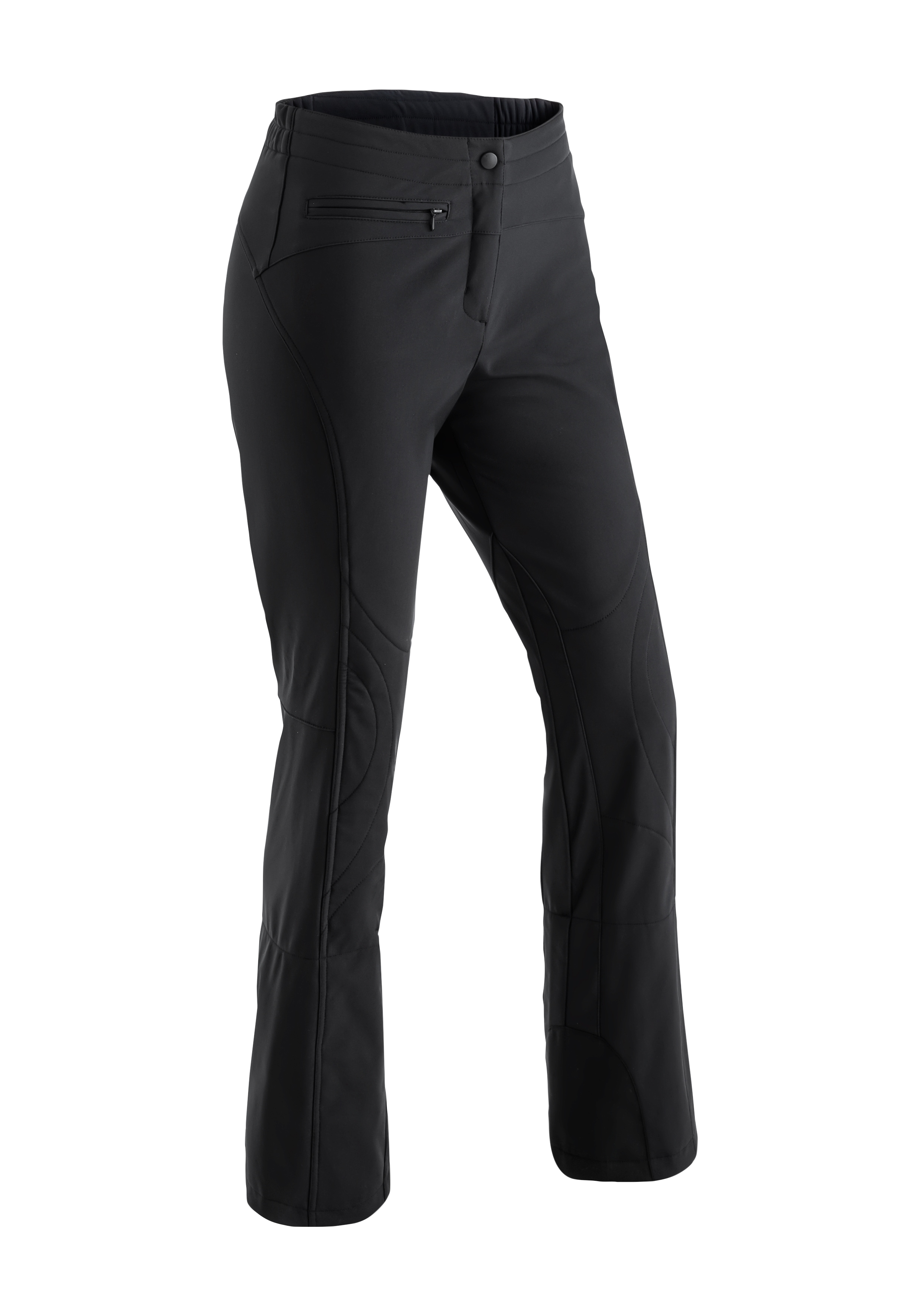 Skihose MAIER SPORTS "Marie", Damen, Gr. 20, Kurzgrößen, schwarz, Vorderseite: 92% Polyester, 8% Elasthan / Rückseite: 100% Polyester, Hosen, Damen Softshell-Schneehose, atmungsaktiv und winddicht, Slim Fit Image