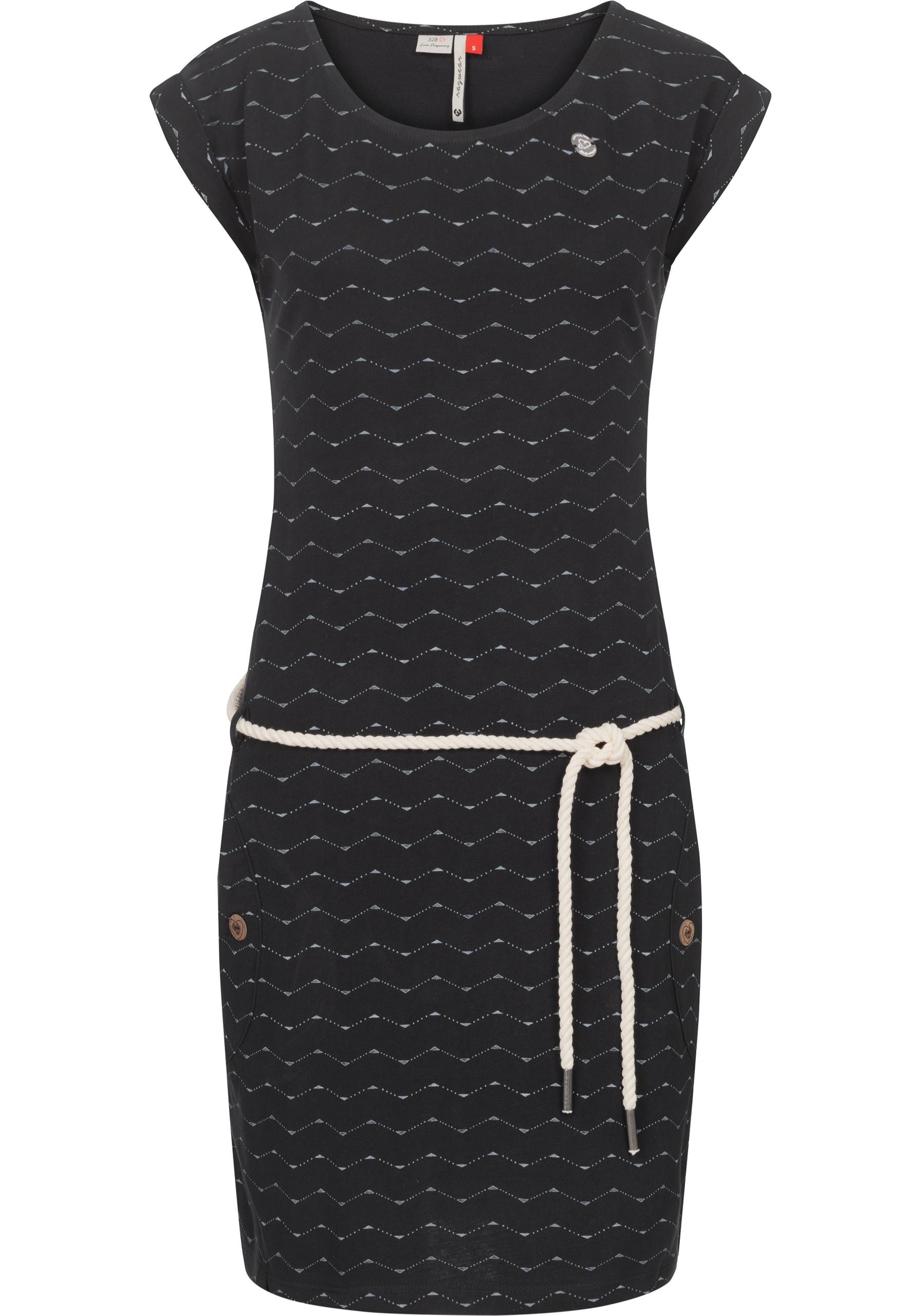 „Jerseykleid RAGWEAR „“Tag Zig Zag““ Gr. M (38), Normalgrößen, grau (rock) Damen Kleider Freizeitkleider stylisches Shirtkleid mit coolem Print u. Bindekordel“