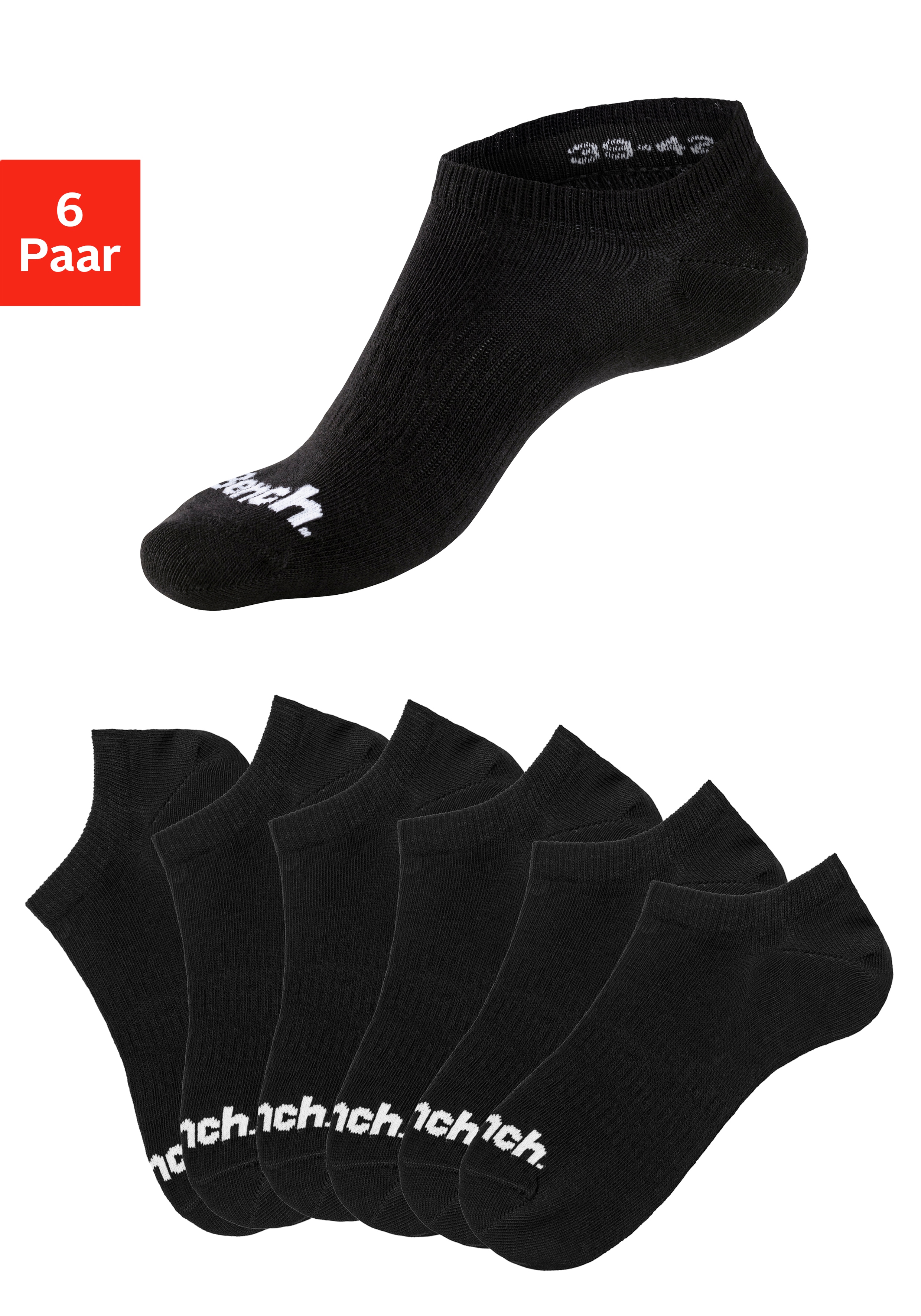 Sportsocken BENCH., Damen, Gr. 39-42, schwarz (6x schwarz), Baumwollmischung, unifarben, elastisch, Socken, Sneakersocken verschwinden im Schuh Image